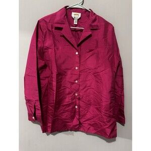 Talbots Shirt Womens 8 Fuchsia Pure Silk Button Front Long Sleeve Blouse